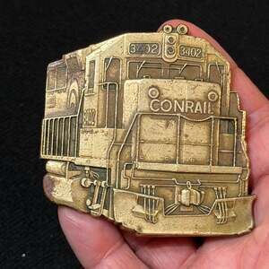 Vintage Brass Conrail Engine #3402 Railroad Locomotive Belt Buckle
